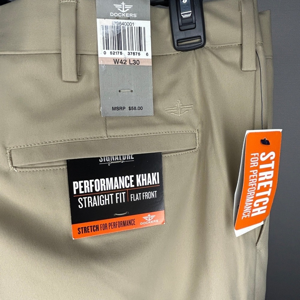 Dockers Mens Performance Khaki Straight Fit Flat Front Stretch‎ Pants 42x30 NWT